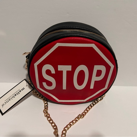 Melie Bianco Vegan Leather Red Stop Sign Crossbody Bag - Picture 7 of 12